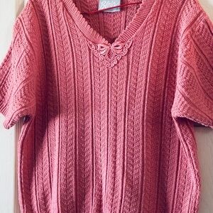 Blair pink short sleeve v neck with lace sweater